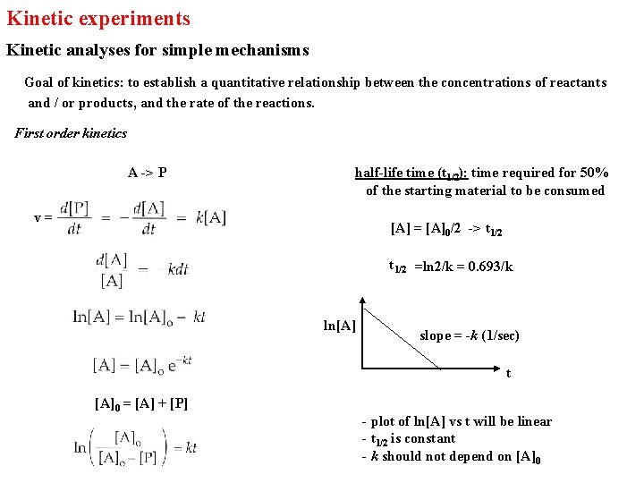 Kinetic experiments Kinetic analyses for simple mechanisms Goal of kinetics: to establish a quantitative
