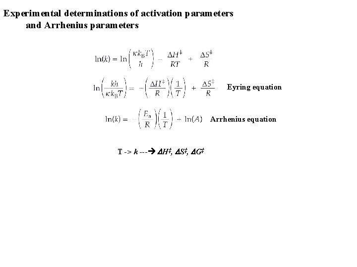 Experimental determinations of activation parameters and Arrhenius parameters Eyring equation Arrhenius equation T ->