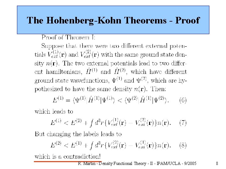 The Hohenberg-Kohn Theorems - Proof R. Martin - Density Functional Theory - II -
