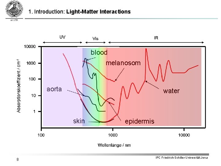 1. Introduction: Light-Matter Interactions blood melanosom aorta water skin 8 epidermis IPC Friedrich-Schiller-Universität Jena