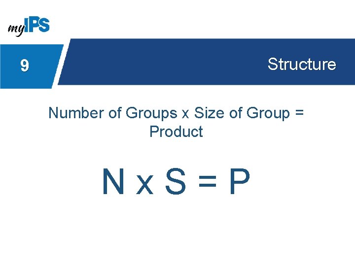 Structure 9 Number of Groups x Size of Group = Product Nx. S=P 