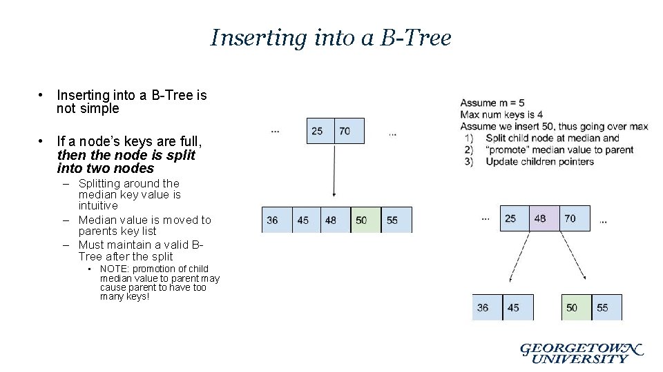 Inserting into a B-Tree • Inserting into a B-Tree is not simple • If