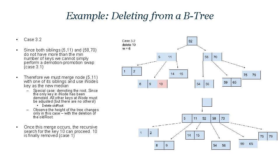 Example: Deleting from a B-Tree • Case 3. 2 • Since both siblings (5,