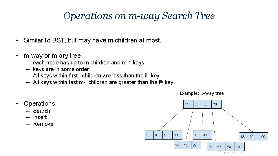 Operations on m-way Search Tree • Similar to BST, but may have m children
