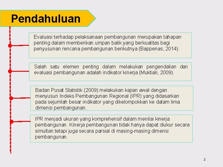 Pendahuluan Evaluasi terhadap pelaksanaan pembangunan merupakan tahapan penting dalam memberikan umpan balik yang berkualitas