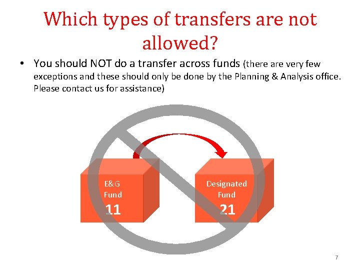 Which types of transfers are not allowed? • You should NOT do a transfer