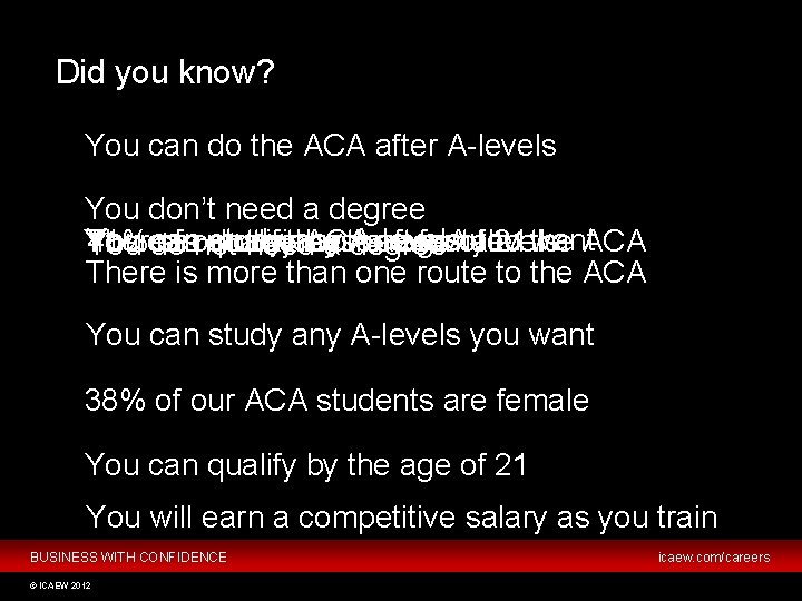 Did you know? You can do the ACA after A-levels You don’t need a