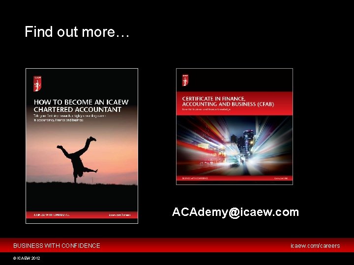 Find out more… ACAdemy@icaew. com BUSINESS WITH CONFIDENCE © ICAEW 2012 icaew. com/careers 