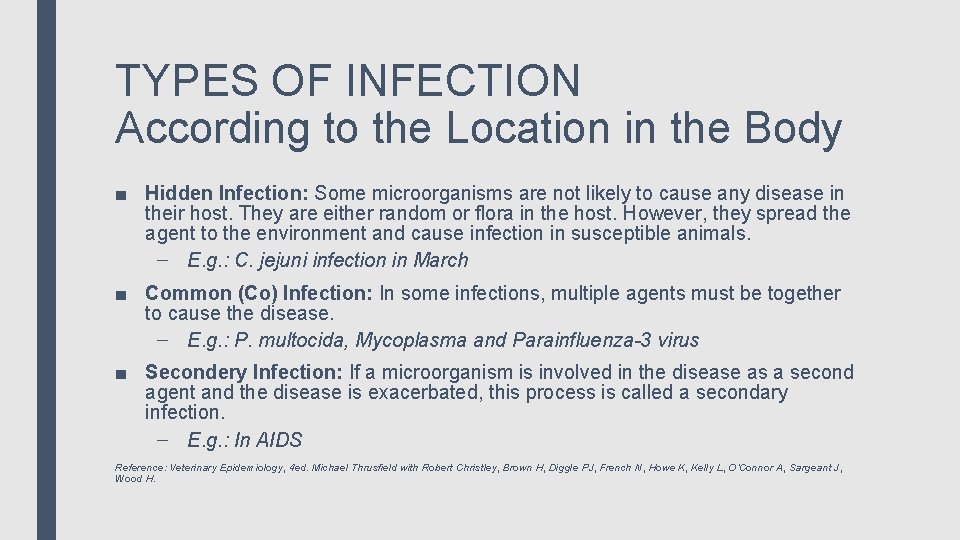 TYPES OF INFECTION According to the Location in the Body ■ Hidden Infection: Some