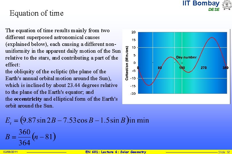 IIT Bombay DESE Equation of time The equation of time results mainly from two