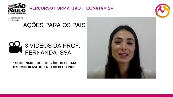 PERCURSO FORMATIVO - CONVIVA SP AÇÕES PARA OS PAIS 3 VÍDEOS DA PROF. FERNANDA