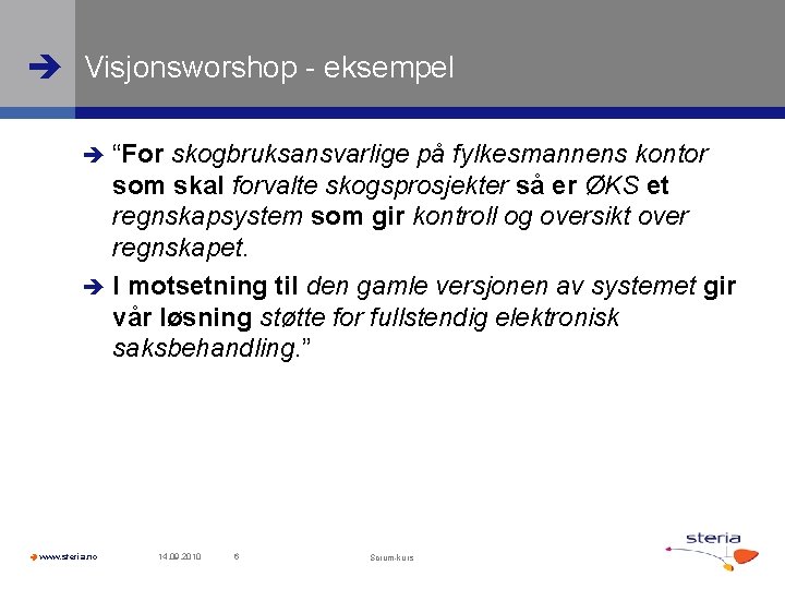  Visjonsworshop - eksempel “For skogbruksansvarlige på fylkesmannens kontor som skal forvalte skogsprosjekter så