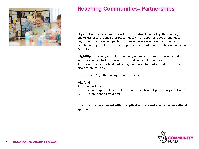 Reaching Communities- Partnerships Organisations and communities with an aspiration to work together on larger