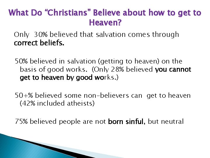What Do “Christians” Believe about how to get to Heaven? Only 30% believed that