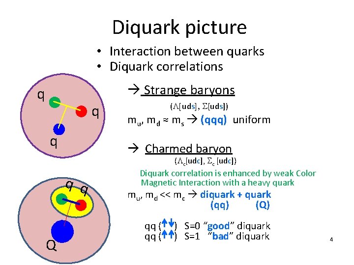 Diquark picture • Interaction between quarks • Diquark correlations Strange baryons q q q