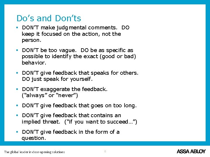 Do's And Don Ts Of Giving Feedback Communicating with Effective Feedback 1 Effective Feedback Agenda