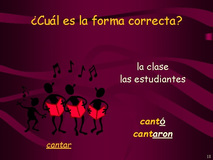 ¿Cuál es la forma correcta? la clase las estudiantes cantar cantó cantaron 18 