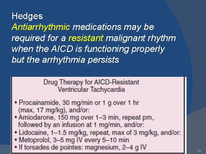 Hedges Antiarrhythmic medications may be required for a resistant malignant rhythm when the AICD