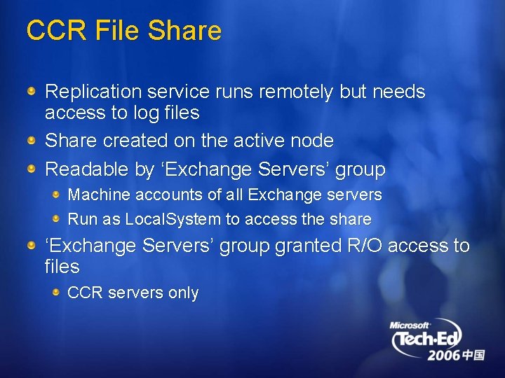 CCR File Share Replication service runs remotely but needs access to log files Share