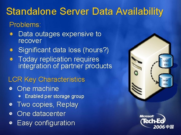 Standalone Server Data Availability Problems: Data outages expensive to recover Significant data loss (hours?