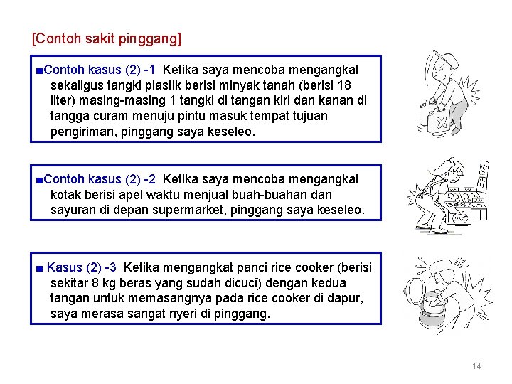 [Contoh sakit pinggang] ■Contoh kasus (2) -1 Ketika saya mencoba mengangkat sekaligus tangki plastik