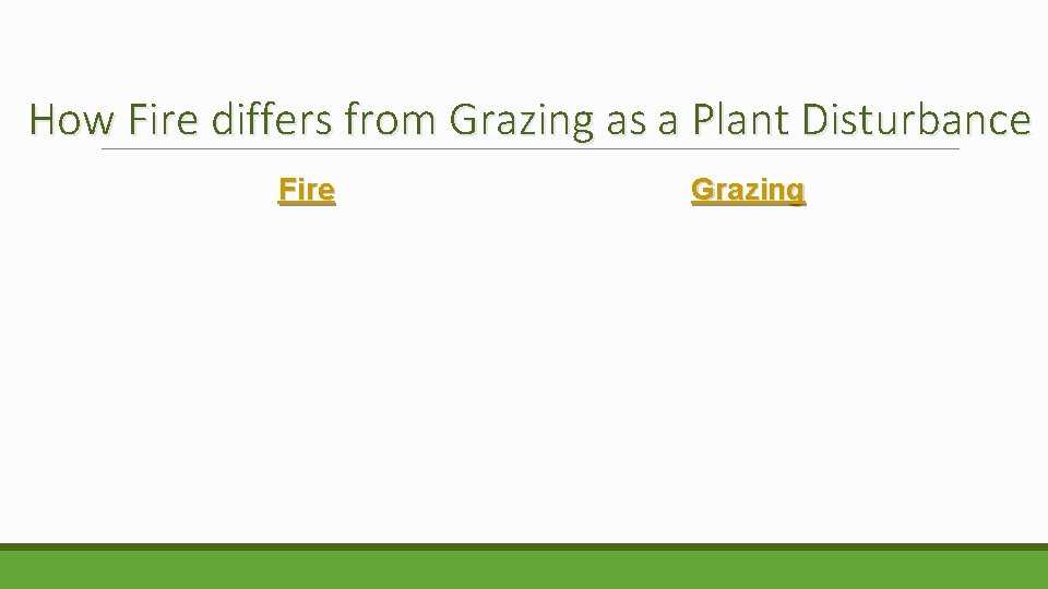 How Fire differs from Grazing as a Plant Disturbance Fire Grazing 