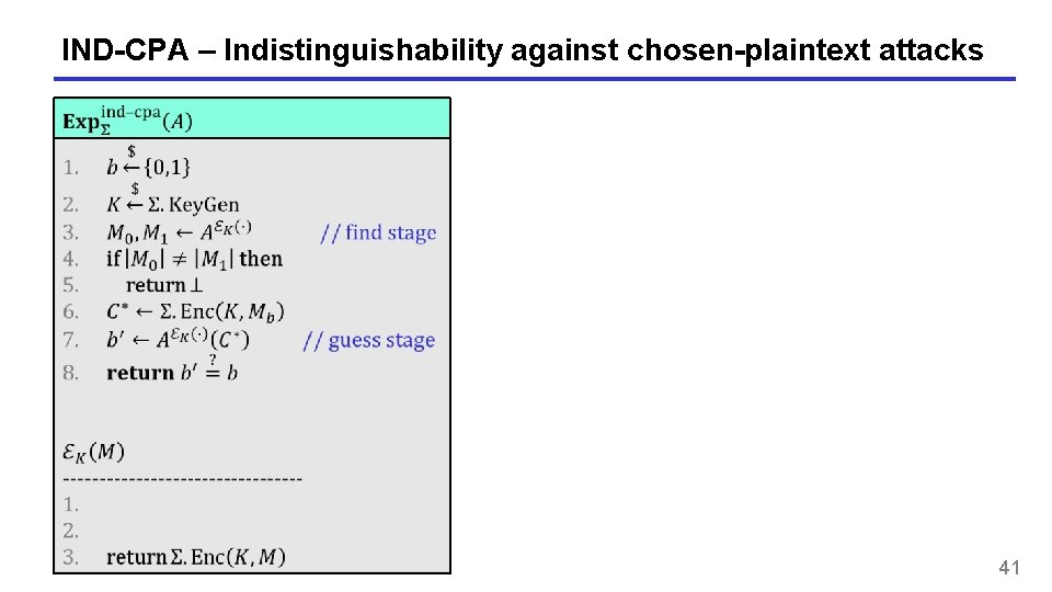 IND-CPA – Indistinguishability against chosen-plaintext attacks 41 