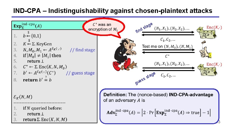 IND-CPA – Indistinguishability against chosen-plaintext attacks find g sta e e e gu tag