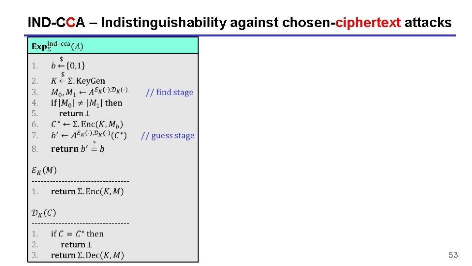 IND-CCA – Indistinguishability against chosen-ciphertext attacks 53 