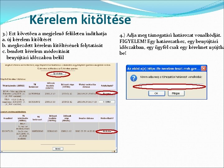 Kérelem kitöltése 3. ) Ezt követően a megjelenő felületen indíthatja a. új kérelem kitöltését