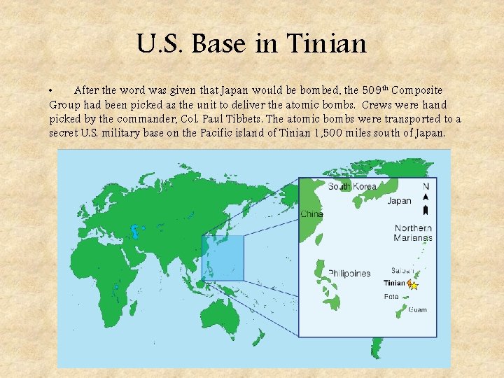 U. S. Base in Tinian • After the word was given that Japan would