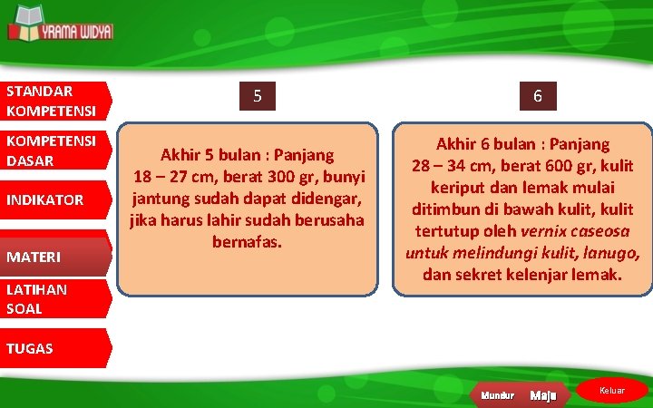 STANDAR KOMPETENSI DASAR INDIKATOR MATERI LATIHAN SOAL 5 Akhir 5 bulan : Panjang 18