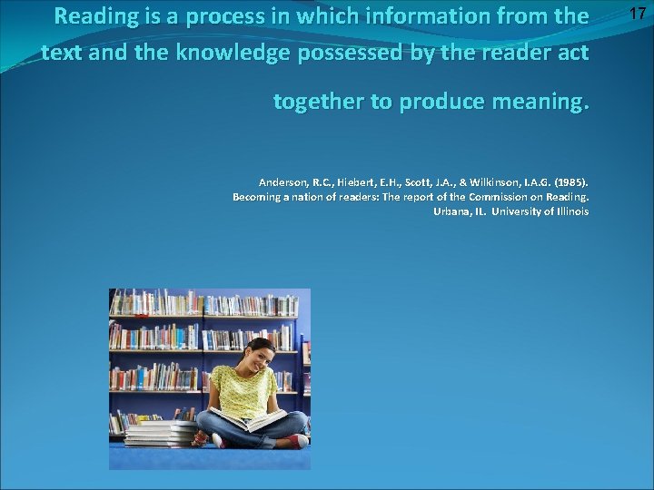 Reading is a process in which information from the text and the knowledge possessed