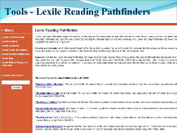 Tools - Lexile Reading Pathfinders 