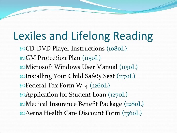 Lexiles and Lifelong Reading CD-DVD Player Instructions (1080 L) GM Protection Plan (1150 L)