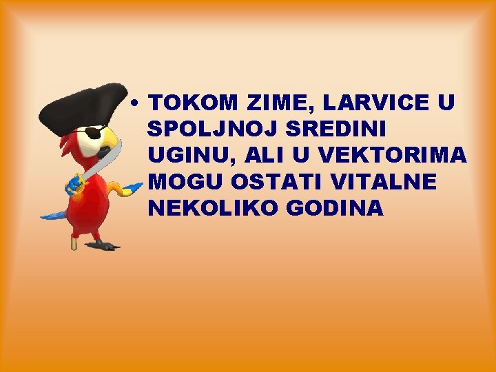  • TOKOM ZIME, LARVICE U SPOLJNOJ SREDINI UGINU, ALI U VEKTORIMA MOGU OSTATI