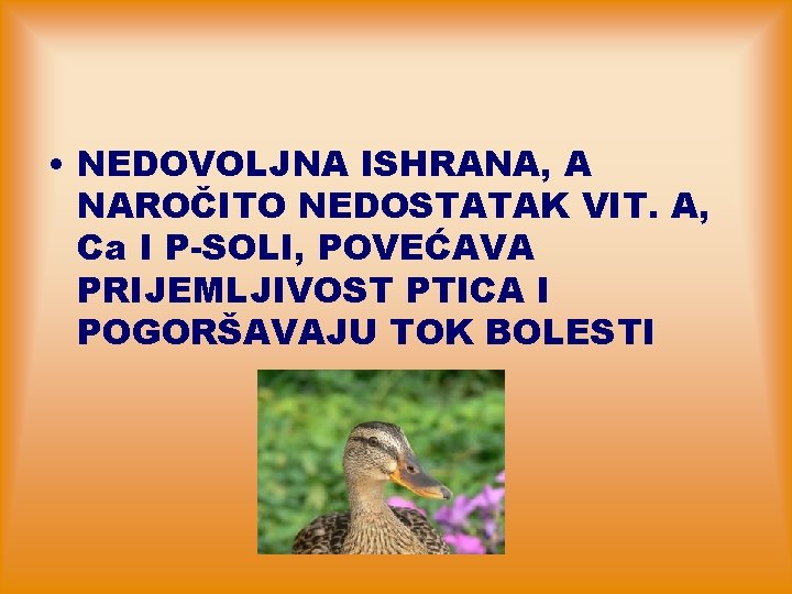  • NEDOVOLJNA ISHRANA, A NAROČITO NEDOSTATAK VIT. A, Ca I P-SOLI, POVEĆAVA PRIJEMLJIVOST