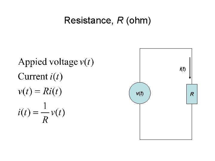 Resistance, R (ohm) i(t) v(t) R 