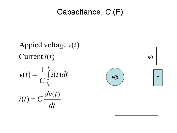 Capacitance, C (F) i(t) v(t) C 