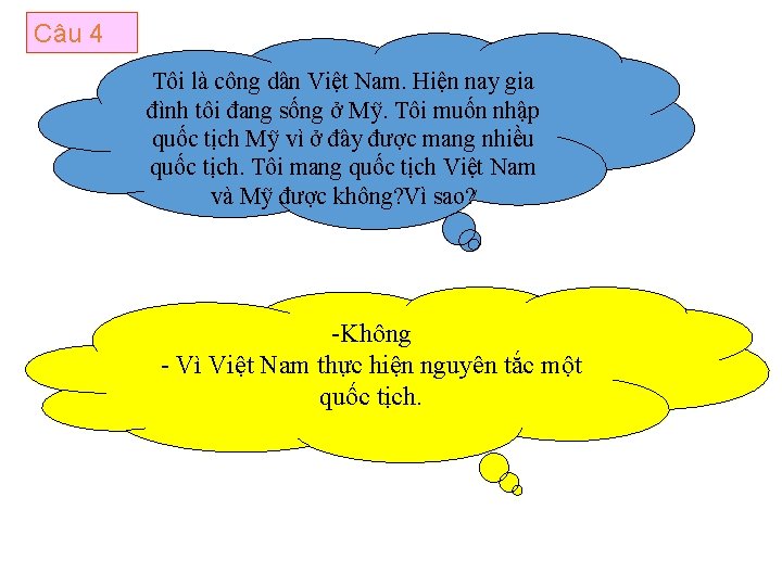 Câu 4 Tôi là công dân Việt Nam. Hiện nay gia đình tôi đang