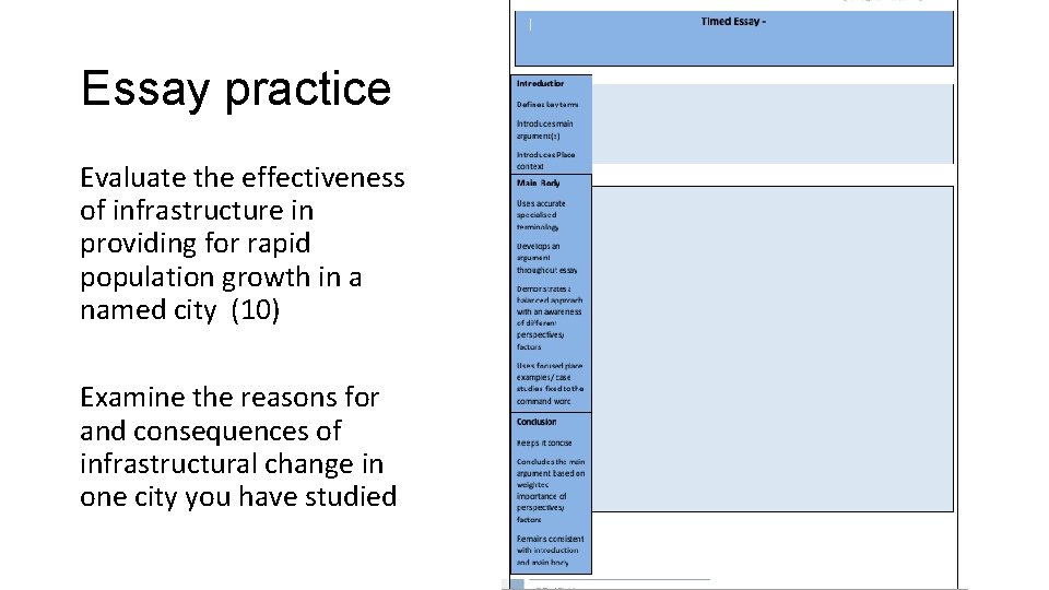 Essay practice Evaluate the effectiveness of infrastructure in providing for rapid population growth in