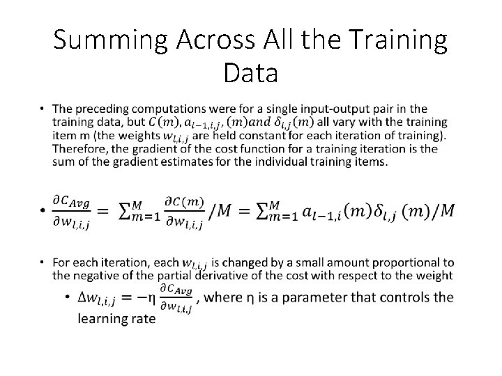 Summing Across All the Training Data • 