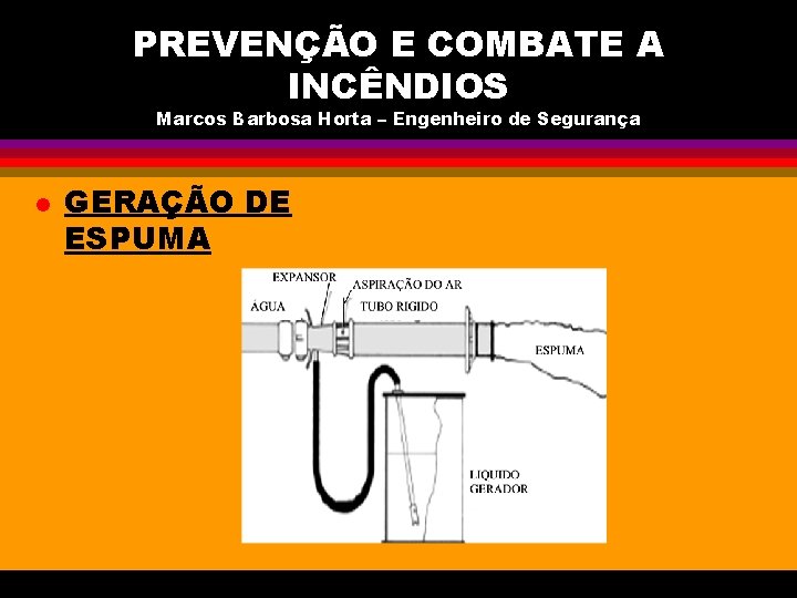 PREVENÇÃO E COMBATE A INCÊNDIOS Marcos Barbosa Horta – Engenheiro de Segurança l GERAÇÃO