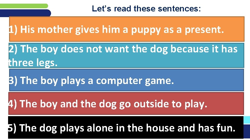 Let’s read these sentences: 1) His mother gives him a puppy as a present.