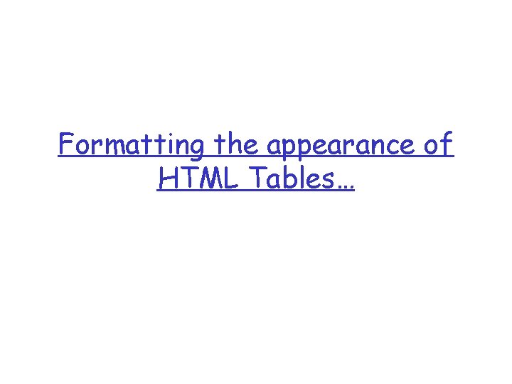 Formatting the appearance of HTML Tables… Formatting the appearance of HTML Tables…