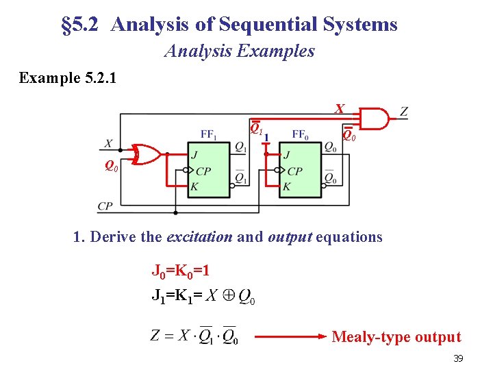 § 5. 2 Analysis of Sequential Systems Analysis Example 5. 2. 1 X Q