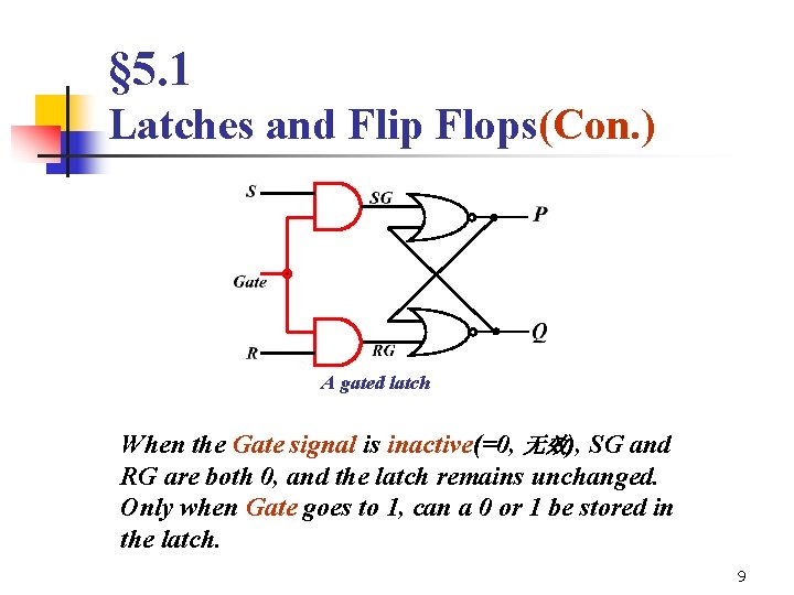 § 5. 1 Latches and Flip Flops(Con. ) A gated latch When the Gate