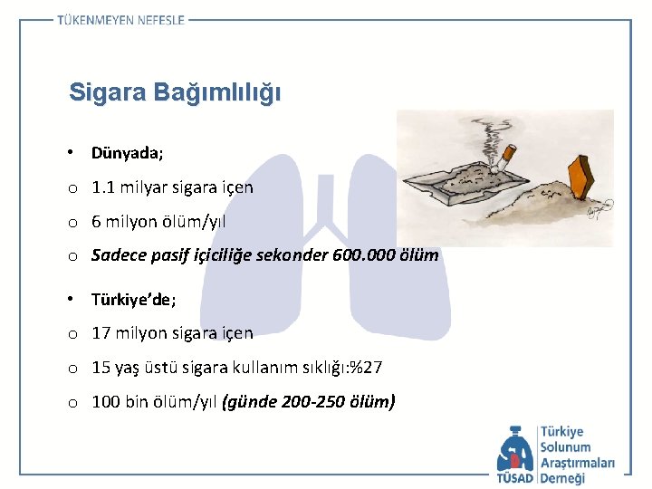 Sigara Bağımlılığı • Dünyada; o 1. 1 milyar sigara içen o 6 milyon ölüm/yıl