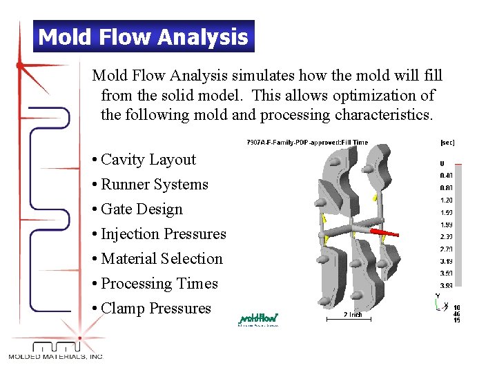 Mold Flow Analysis simulates how the mold will from the solid model. This allows