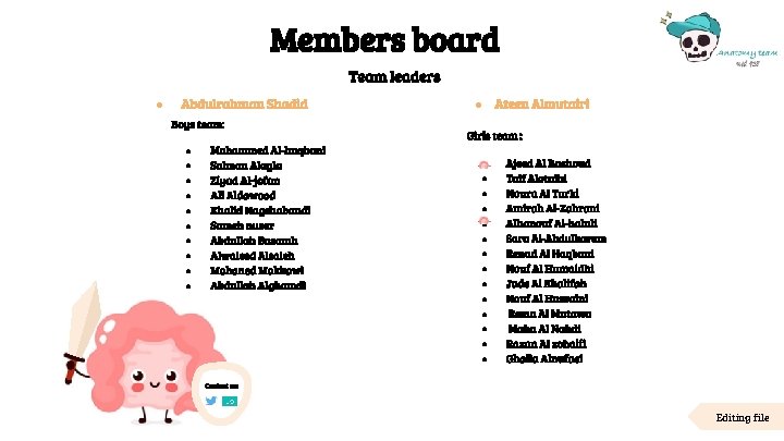 Members board Team leaders ● Abdulrahman Shadid Boys team: ● ● ● ● ●